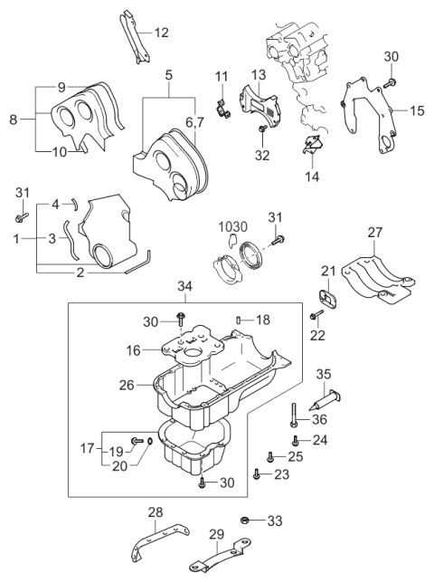 2001 Kia Sedona Oil Pan & Timing Cover Diagram