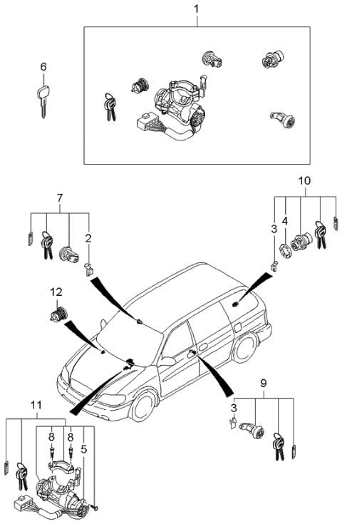 2001 Kia Sedona Key Sub Set-Glove Box Diagram for 0K53A76960