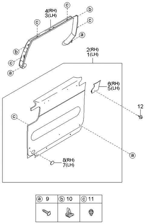 2002 Kia Sedona Slide Door Trim & Related Parts Diagram