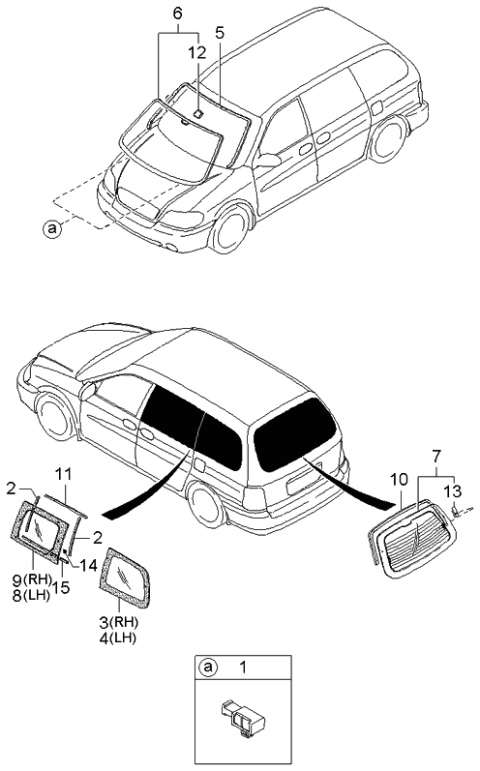 2005 Kia Sedona Window Glasses Diagram