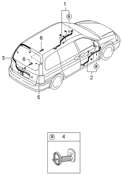 2002 Kia Sedona Cord-Back Window Ear Diagram for 0K71267063A