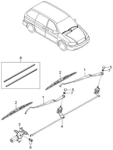 2002 Kia Sedona Front Windshield Wiper Arm Diagram for 1K52Y67321A