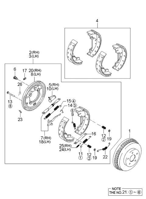 2004 Kia Sedona Rear Shoe Set Diagram for 0K56A2638ZA