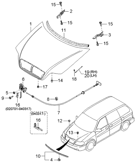 2001 Kia Sedona Hood Diagram 2