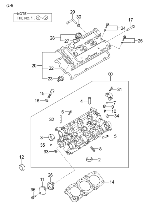 2005 Kia Sedona Cylinder Head & Cover Diagram 1