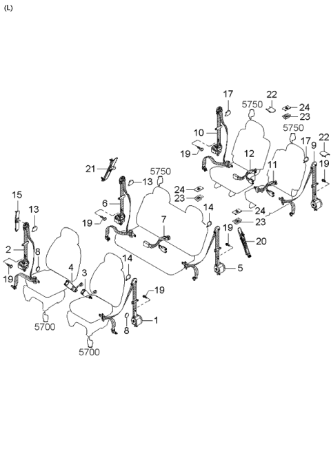 2004 Kia Sedona Seat Belts Diagram 1