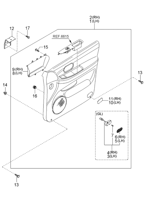 2003 Kia Sedona Trim-Front Door,LH Diagram for 3K54G684202B