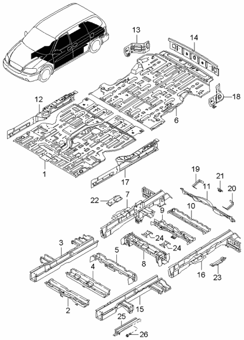 2003 Kia Sedona Panel-Rear Floor Diagram for 0K52Y53710A