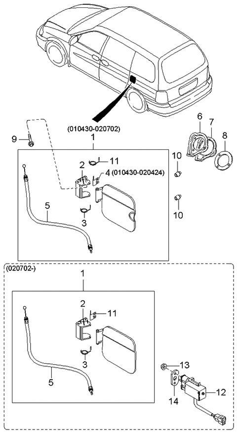 2002 Kia Sedona Opener-Fuel Lid Diagram