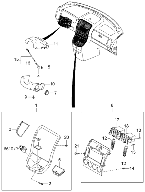 2002 Kia Sedona Dashboard Equipments Diagram