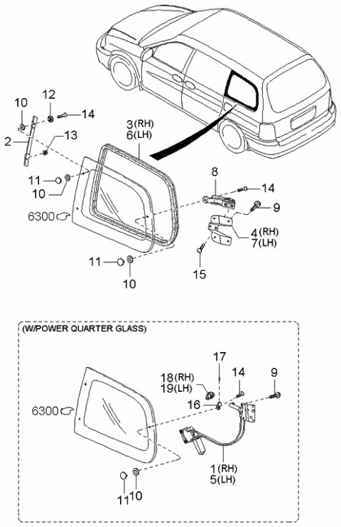 2003 Kia Sedona Quarter Glass Mechanisms Diagram