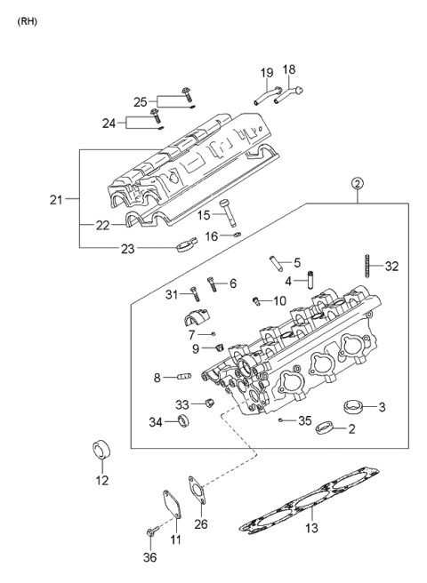 2001 Kia Sedona Cover-Cylinder Head,RH Diagram for 2242039610