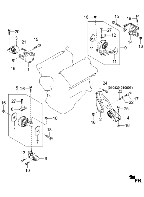 2005 Kia Sedona Engine & Transmission Mounting Diagram