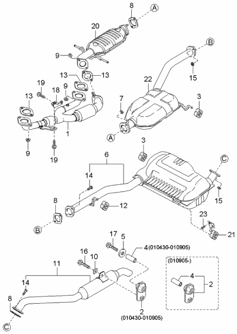 2005 Kia Sedona Tail Pipe Assembly Diagram for 0K52Y40700A