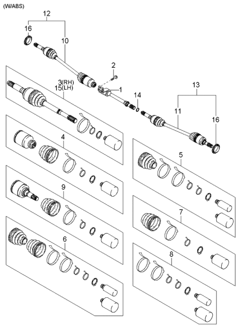 2001 Kia Sedona Joint Set-Inner,RH Diagram for 0K52Y22520