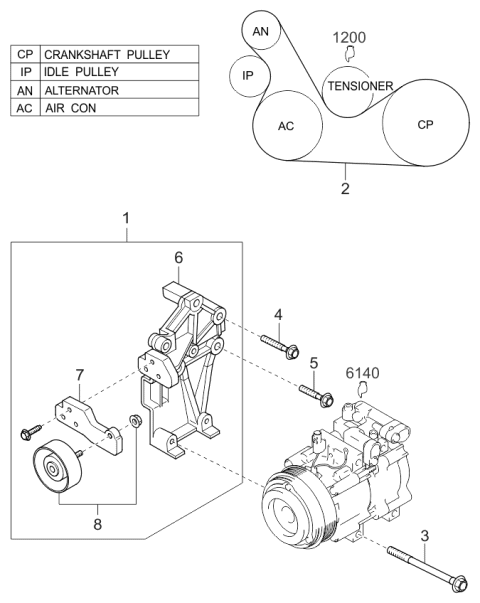 2002 Kia Sedona Bracket-Compressor Mounting Diagram for 1K52Y15810