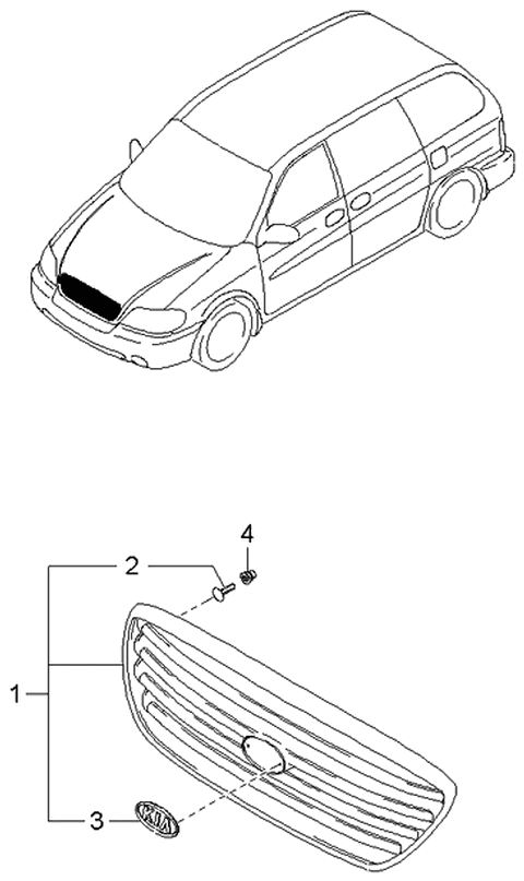 2004 Kia Sedona Front Radiator Grille Assembly Diagram for 0K53C50710
