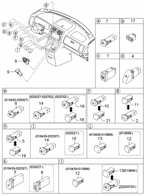 2001 Kia Sedona Switch-Front Def Diagram for 0K53A66470A