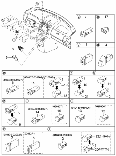 2001 Kia Sedona Cover-Switch Hole Diagram for 0K53L55225