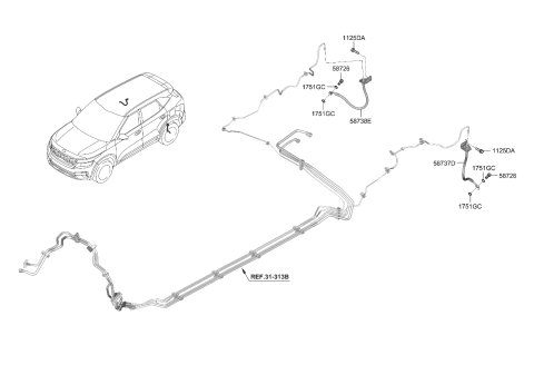 2022 Kia Seltos Rear Wheel Hose Right Diagram for 58738Q5000