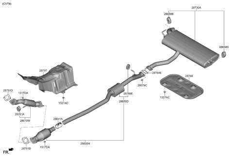 2021 Kia Seltos Front Muffler Assembly Diagram for 28610J9250