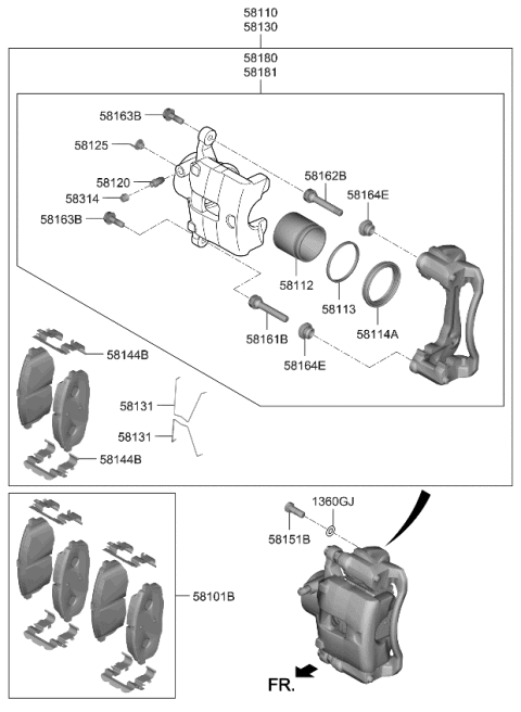 2023 Kia Seltos Front Brake Caliper, Right Diagram for 58190J9A00