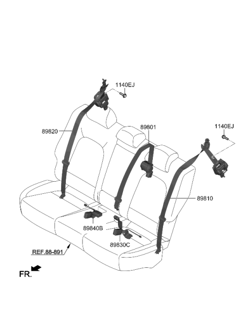 2021 Kia Seltos Rear Seat Belt Assembly Right Diagram for 89820Q5500WK