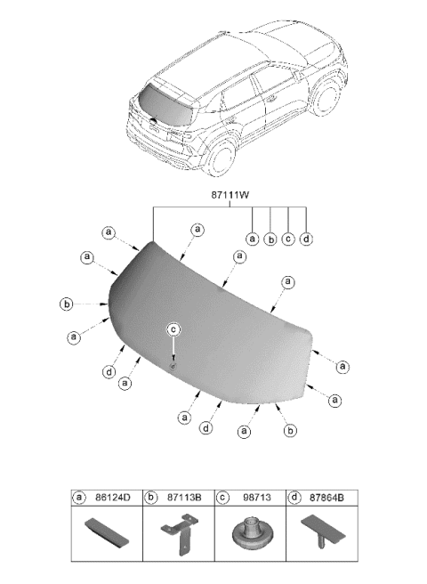 2023 Kia Seltos Rear Window Glass & Moulding Diagram