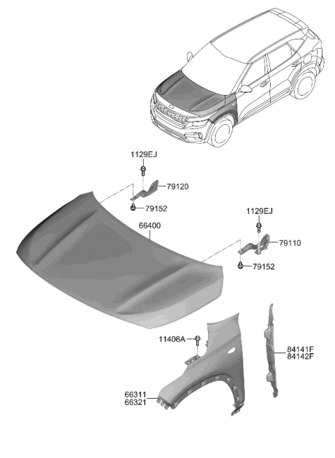 2022 Kia Seltos Fender & Hood Panel Diagram