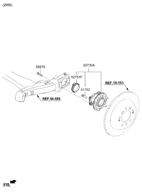 2021 Kia Seltos Rear Wheel Hub & Bearing Assembly Diagram for 52730Q5000