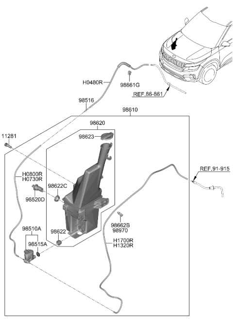 2022 Kia Seltos CLIP-REAR WASHER HOS Diagram for 98952R0000