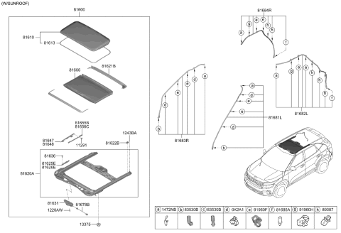 2022 Kia Seltos Sunroof Glass Panel Assembly Diagram for 81630Q5000