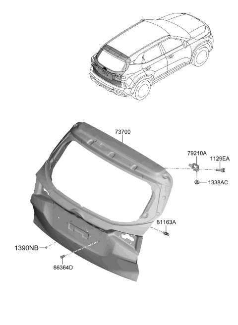 2023 Kia Seltos PANEL ASSY-TAIL GATE Diagram for 72800Q5330