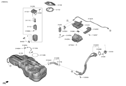 2021 Kia Seltos Hose-Fuel Filler Diagram for 31036J9500