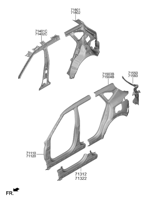 2024 Kia Seltos PANEL ASSY-PILLAR OU Diagram for 71110Q5A50