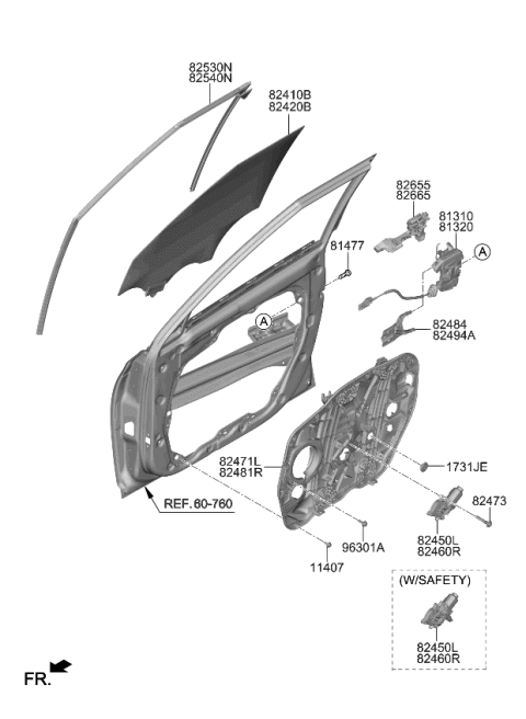 2023 Kia Seltos Front Door Window Regulator & Glass Diagram