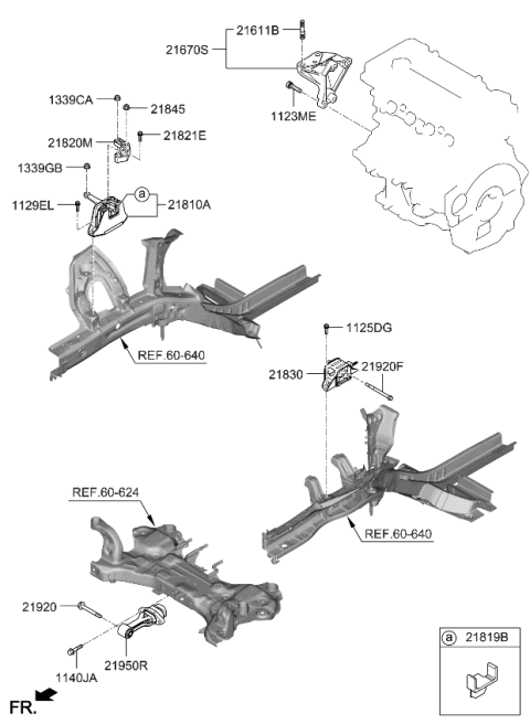 2021 Kia Seltos Roll Rod Bracket Assembly Diagram for 21950F2100