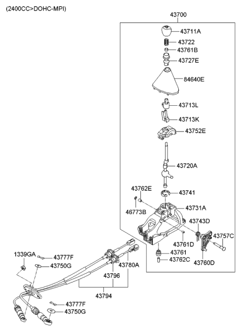 2009 Kia Forte Shift Lever Control Diagram 4
