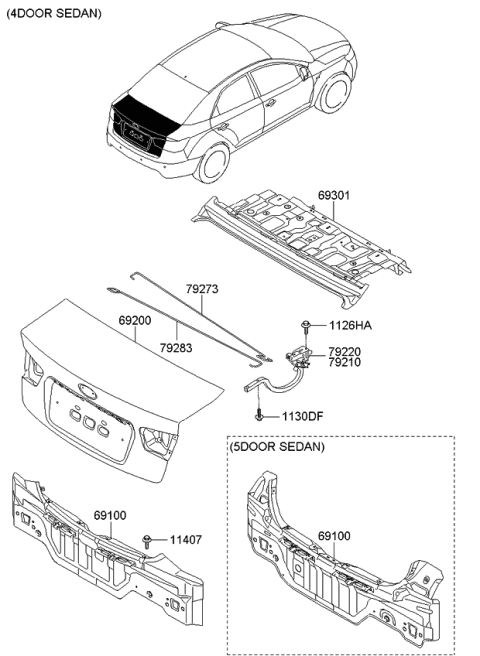 2009 Kia Forte Trunk Lid & Back Panel Diagram 1