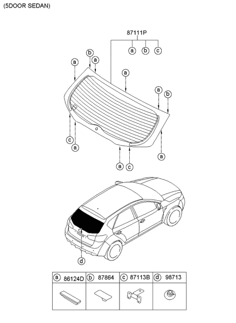 2012 Kia Forte Rear Window Glass & Moulding Diagram 3