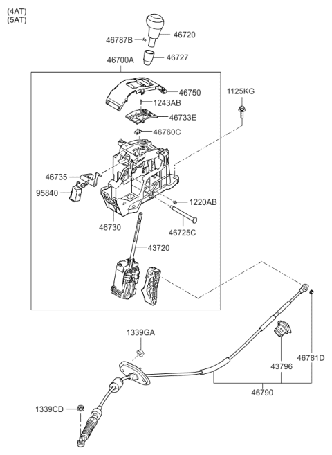 2011 Kia Forte Shift Lever Control Diagram 1