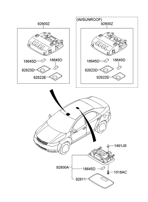 2011 Kia Forte Koup Lamp Assembly-OVERHEADEAD Console Diagram for 928201M0008O