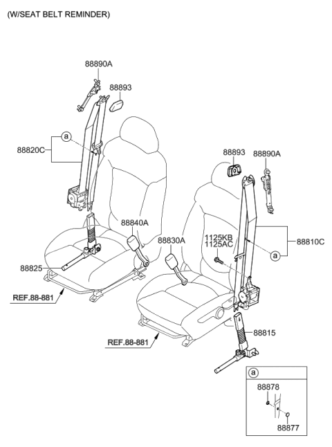 2011 Kia Forte Front Seat Belt Buckle Assembly Left Diagram for 888301M5008O