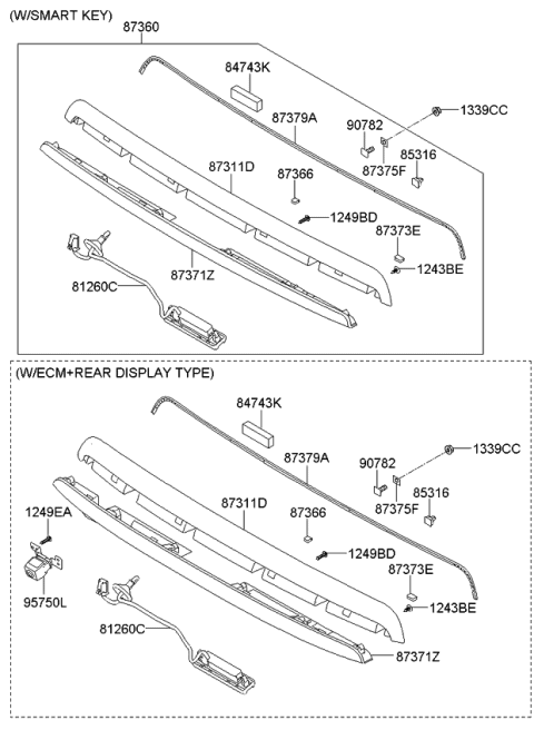 2013 Kia Forte Strip-Tail Gate Garnish Diagram for 873751M000
