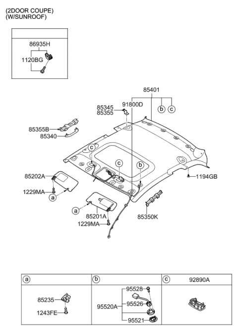 2010 Kia Forte Koup Sunvisor & Head Lining Diagram 4