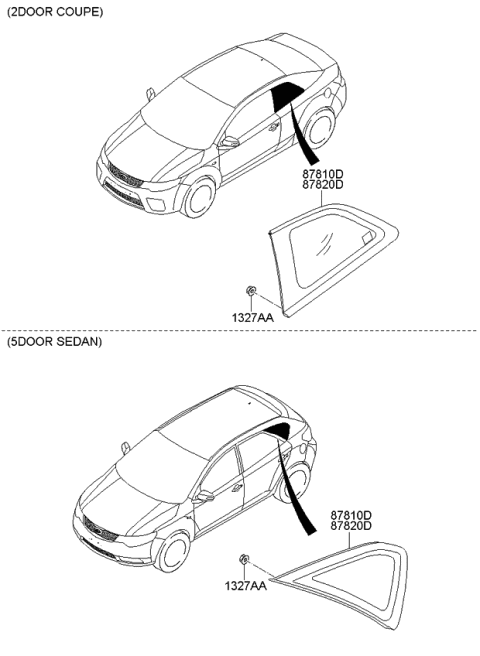 2009 Kia Forte Koup Quarter Fixed Glass & Moulding Diagram