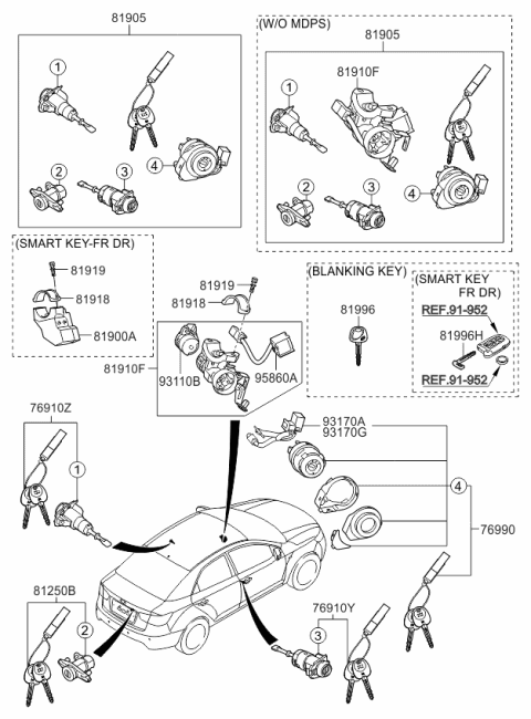 2011 Kia Forte Door Key Sub Set, Left Diagram for 819701MA00