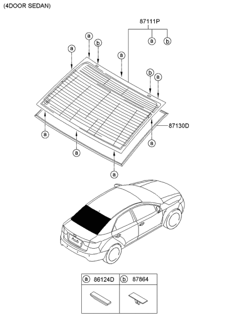 2011 Kia Forte Koup Rear Window Glass & Moulding Diagram 1