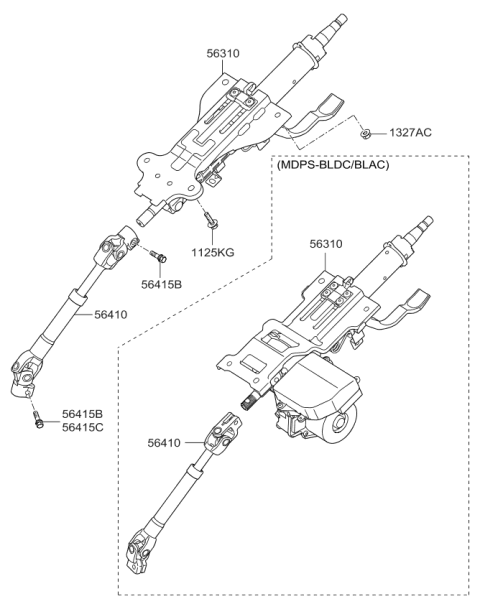 2010 Kia Forte Koup Column Assembly-Upper Diagram for 563101M550