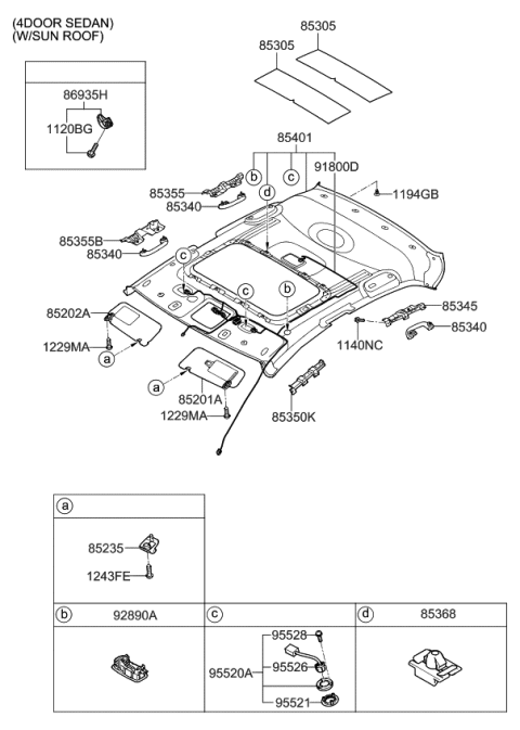 2010 Kia Forte Sunvisor & Head Lining Diagram 2